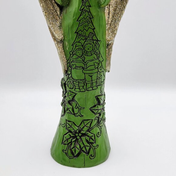 Angel Figurine Christmas Poinsettia Glitter Wings Heart Polyresin Woodcarve Tabl - Picture 7 of 10